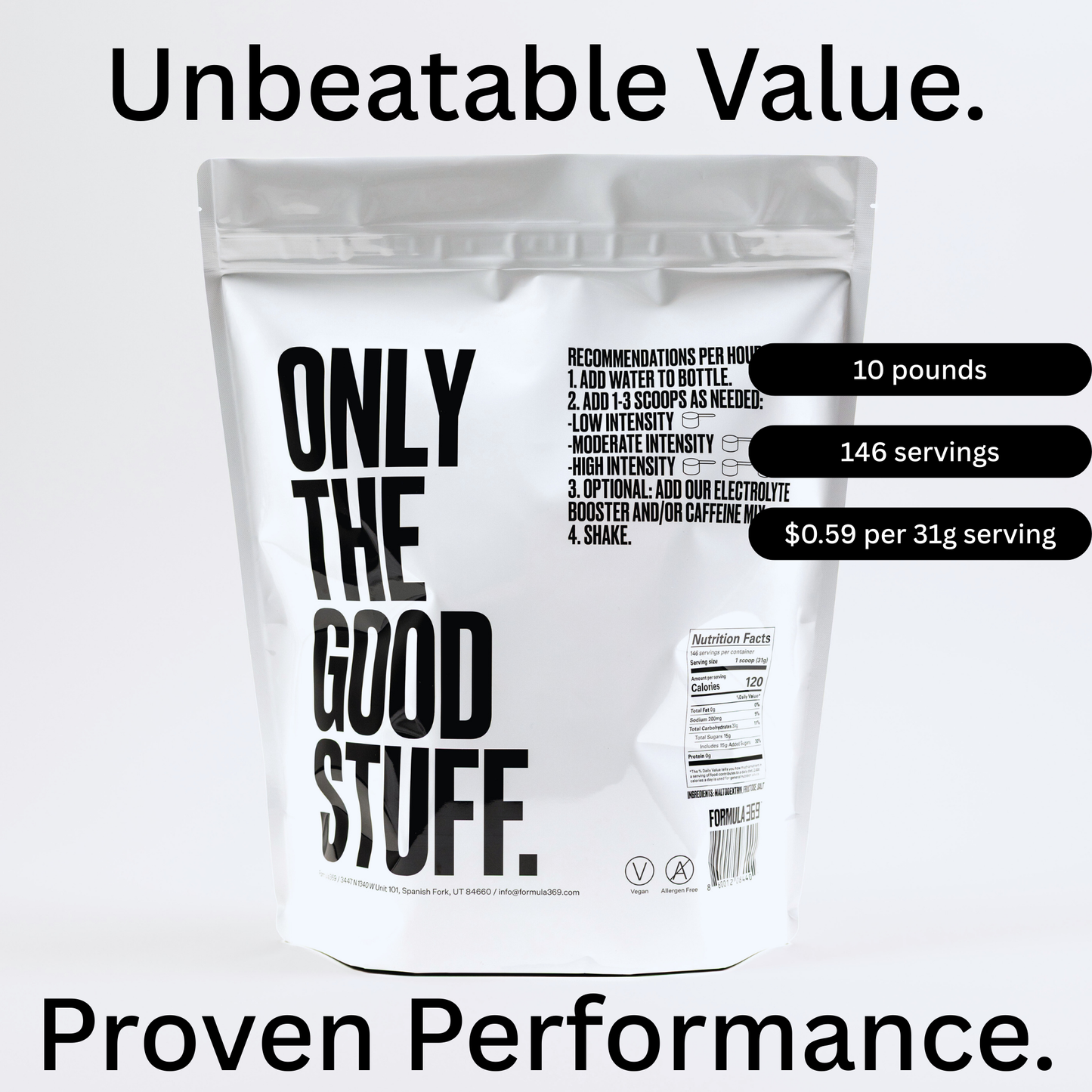 Bulk 10 pounds, 146 servings - Formula 369 Endurance Fuel Drink Mix