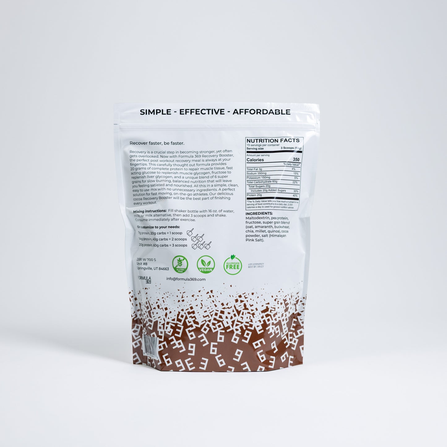 Formula 369 Recovery Booster - Vegan 3:1 carb to protein drink mix