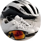 Cycling helmet, shoes and sunglasses