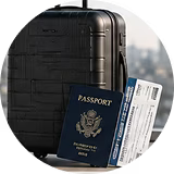 Suitcase and passport