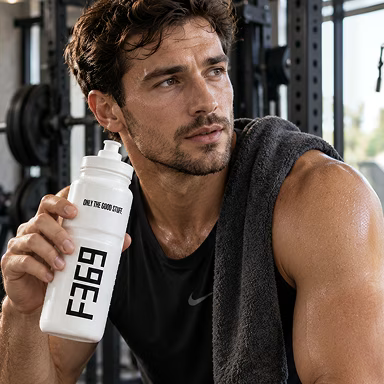 Athlete recovering with a Formula 369 bottle