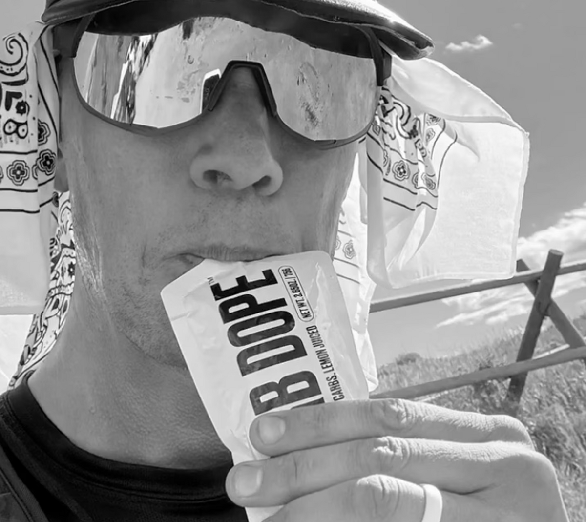 Athlete drinking Formula 369 from a soft flask